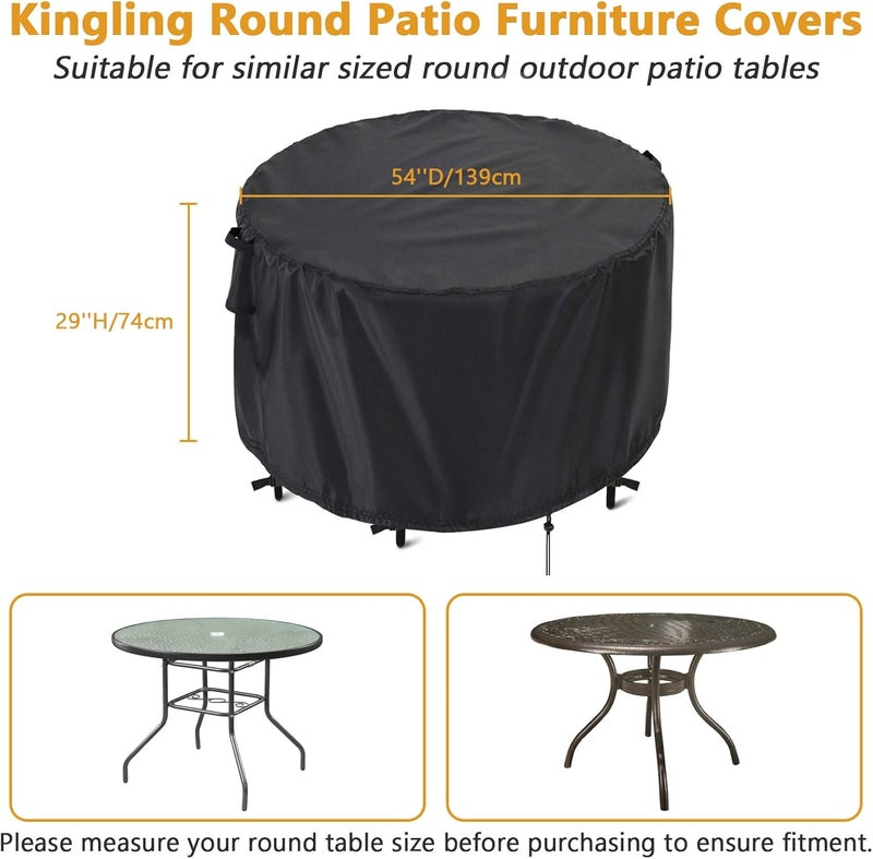 Kingling Patio Furniture Covers Waterproof, Round Patio Table Cover 54 inch Heavy Duty Outdoor Table Cover for Dining & Coffee Table Chair Set, Small Firepit Table All Weather Resistant--54''D x29''H - Image 2